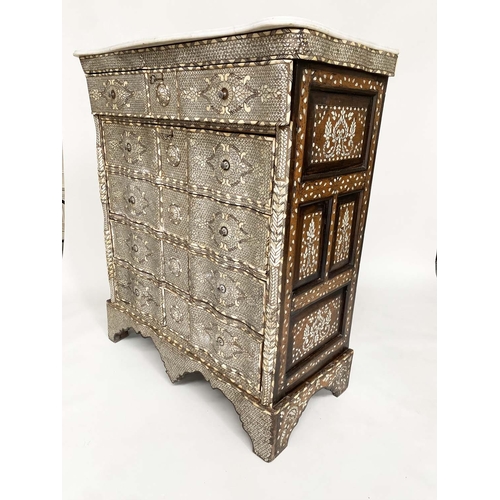 185 - SYRIAN COMMODE, late 19th century/early 20th century Syrian hardwood, bone, mother of pearl and silv... 