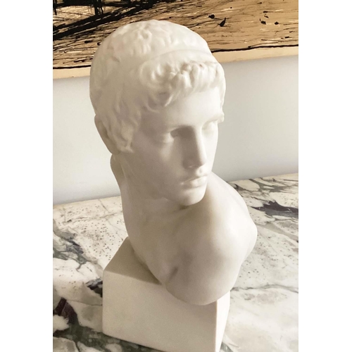 186 - BUST, Parianware Neoclassical style head of a boy, 43cm H.