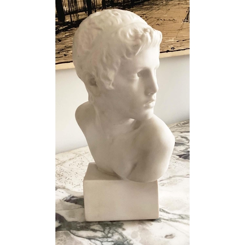 186 - BUST, Parianware Neoclassical style head of a boy, 43cm H.