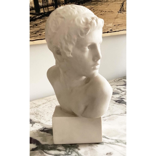 186 - BUST, Parianware Neoclassical style head of a boy, 43cm H.