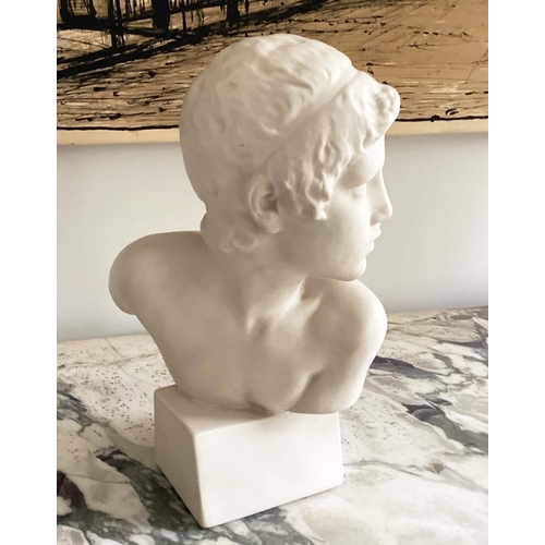 186 - BUST, Parianware Neoclassical style head of a boy, 43cm H.