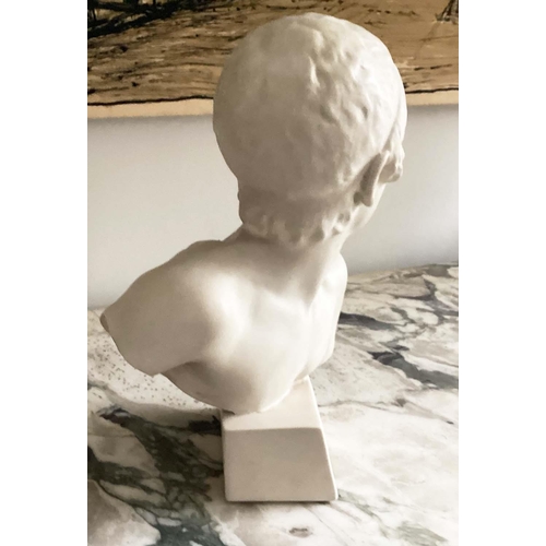 186 - BUST, Parianware Neoclassical style head of a boy, 43cm H.