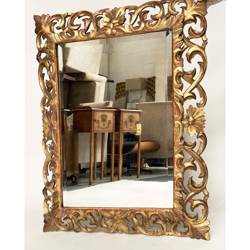 188 - FLORENTINE WALL MIRROR, Italian carved giltwood, pierced foliate frame and bevelled mirror plate, 13... 