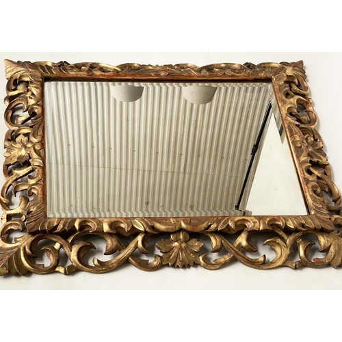 188 - FLORENTINE WALL MIRROR, Italian carved giltwood, pierced foliate frame and bevelled mirror plate, 13... 