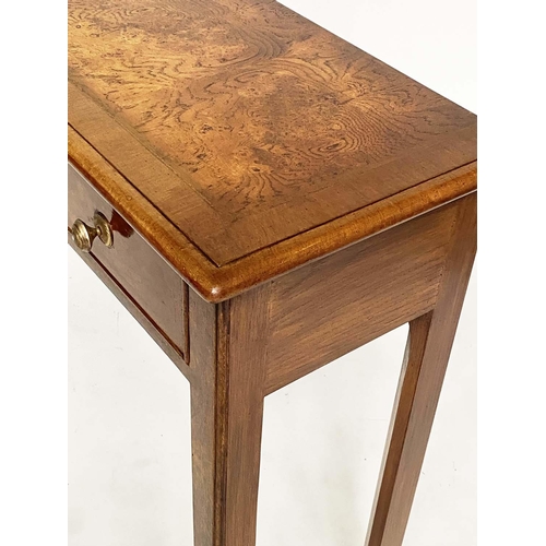 191 - HALL TABLE, George III design burr walnut and crossbanded with four short drawers, 125cm W x 32cm D ... 