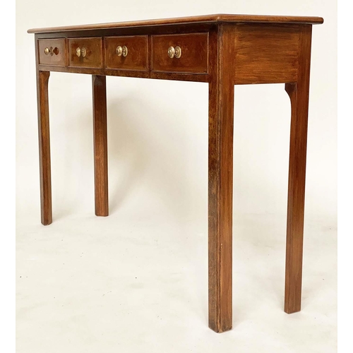 191 - HALL TABLE, George III design burr walnut and crossbanded with four short drawers, 125cm W x 32cm D ... 