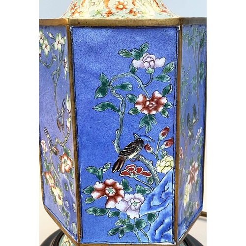 192 - TABLE LAMPS, a pair, early 20th century Canton enamel hexagonal facetted, 60cm H. (2)