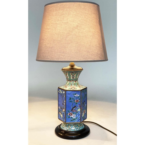 192 - TABLE LAMPS, a pair, early 20th century Canton enamel hexagonal facetted, 60cm H. (2)