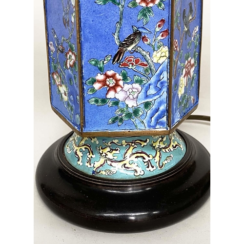 192 - TABLE LAMPS, a pair, early 20th century Canton enamel hexagonal facetted, 60cm H. (2)