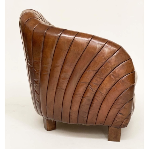 203 - ARMCHAIRS, a pair, Art Deco style with arched ribbed backs and button, quilted seat, 80cm W. (2)