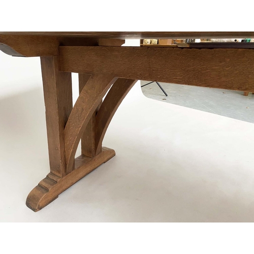 207 - REFECTORY TABLE, Arts and Crafts style solid oak, raised upon substantial trestle arched supports, 2... 