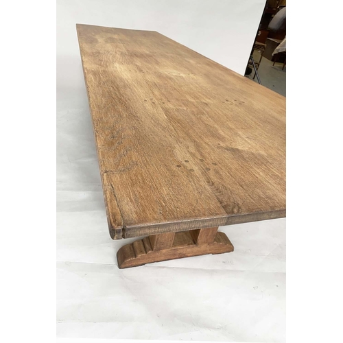 207 - REFECTORY TABLE, Arts and Crafts style solid oak, raised upon substantial trestle arched supports, 2... 