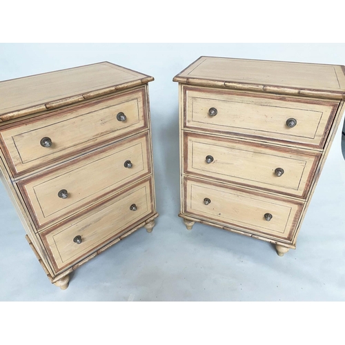 208 - FAUX BAMBOO CHESTS, a pair, early 20th century Edwardian painted lined and faux bamboo framed each w... 