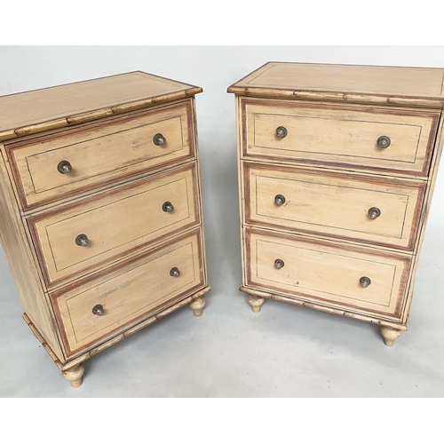 208 - FAUX BAMBOO CHESTS, a pair, early 20th century Edwardian painted lined and faux bamboo framed each w... 