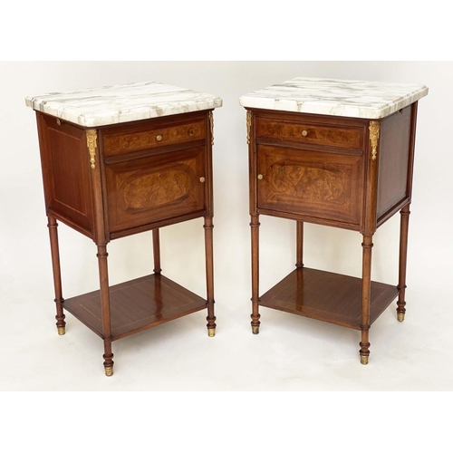 214 - LAMP TABLES, a pair, 19th century French Napoleon III burr walnut and marquetry gilt metal mounted e... 