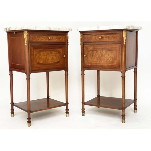 214 - LAMP TABLES, a pair, 19th century French Napoleon III burr walnut and marquetry gilt metal mounted e... 