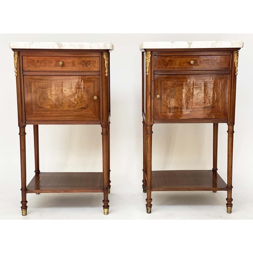 214 - LAMP TABLES, a pair, 19th century French Napoleon III burr walnut and marquetry gilt metal mounted e... 