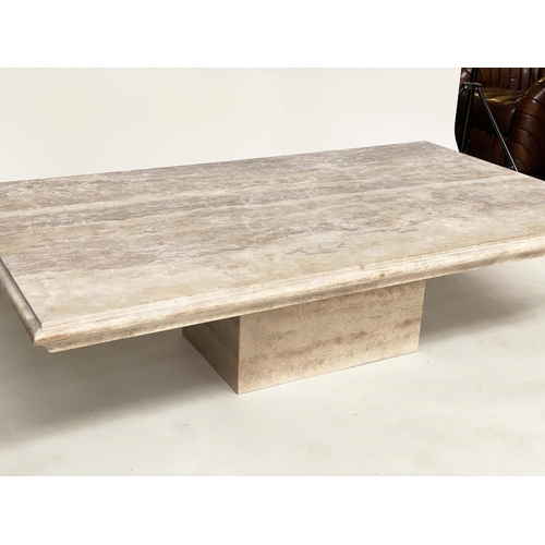 220 - TRAVERTINE LOW TABLE, 1970s rectangular Italian marble with moulded edge on plinth base, 100cm D x 1... 