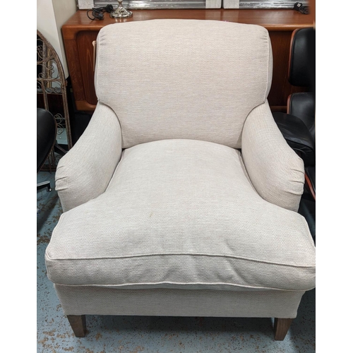 226 - HOWARD ARMCHAIR, 84cm W x 117cm D x 91cm H, bears label to base 'Howard Chairs Ltd', in a Herringbon... 