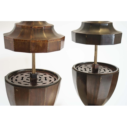 232 - CUTLERY URNS, 68cm H x 26cm W, a pair, Sheraton design mahogany and string inlaid. (2)