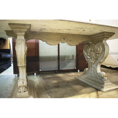 243 - REFECTORY TABLE, 77cm H x 220cm x 100cm, 17th century style Italian grey painted.