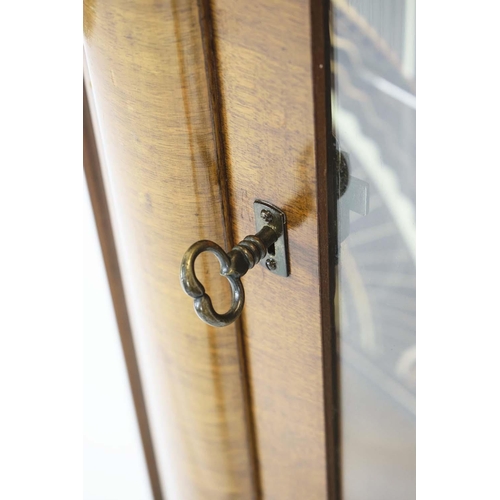 287 - DEMI LUNE DISPLAY CABINET, 128cm H x 33cm D, mid 20th century walnut with two glazed doors, enclosin... 