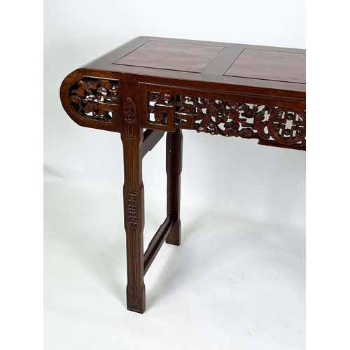 289 - ALTAR TABLE, 82cm H x 122cm W x 41cm D, Chinese hardwood carved on all sides.