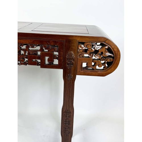 289 - ALTAR TABLE, 82cm H x 122cm W x 41cm D, Chinese hardwood carved on all sides.