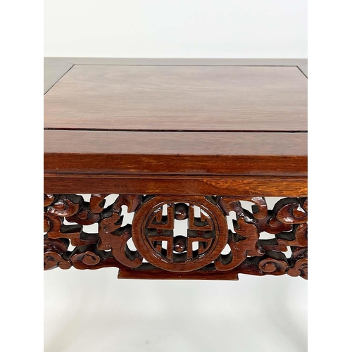 289 - ALTAR TABLE, 82cm H x 122cm W x 41cm D, Chinese hardwood carved on all sides.