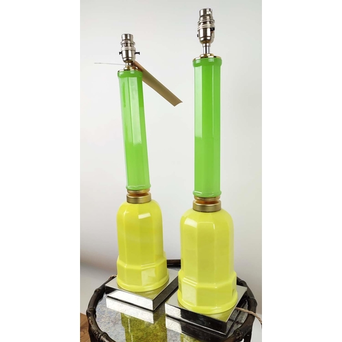 321 - CENEDESE MURANO GLASS TABLE LAMPS, a pair, vintage, opaline glass, brass bases, 60cm H. (2)