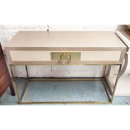 333 - SOFA & CHAIR COMPANY SOLAIRE CONSOLE TABLE, with a drawer, gilt metal handle and base, 120cm x 45cm ... 