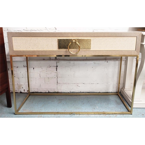 333 - SOFA & CHAIR COMPANY SOLAIRE CONSOLE TABLE, with a drawer, gilt metal handle and base, 120cm x 45cm ... 