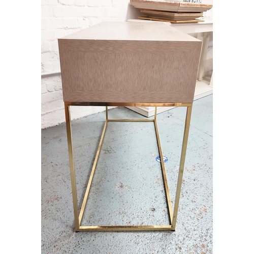 333 - SOFA & CHAIR COMPANY SOLAIRE CONSOLE TABLE, with a drawer, gilt metal handle and base, 120cm x 45cm ... 