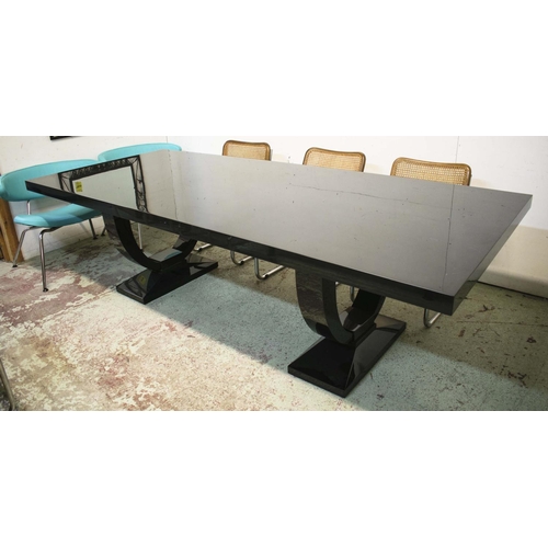 375 - JOHN NICHOLAS BESPOKE FURNITURE DINING TABLE, 76cm H x 260cm W x 110cm D, rectangular black lacquer.