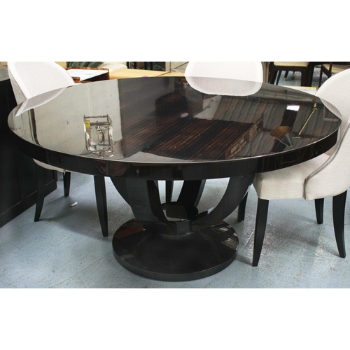 376 - JOHN NICHOLAS BESPOKE FURNITURE CIRCULAR DINING TABLE, lacquered Macassar ebony, 76cm H x 150cm diam... 