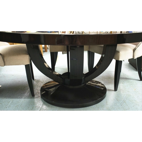 376 - JOHN NICHOLAS BESPOKE FURNITURE CIRCULAR DINING TABLE, lacquered Macassar ebony, 76cm H x 150cm diam... 