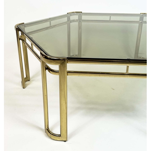 380 - MILO BAUGHMAN FOR MOREX COFFEE TABLE, Italian circa 1970s, hexagonal brass framed with a glass top, ... 