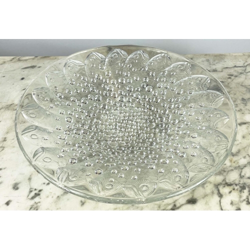 40 - LALIQUE ROSCOFF BOWL, clear glass with fish emerging from bubbles, 35cm diam.