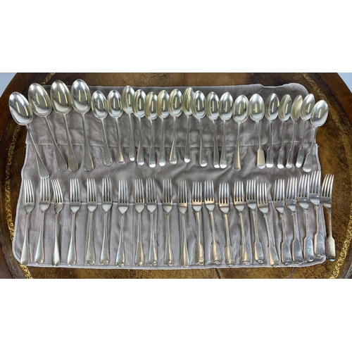 41 - SILVER FLATWARE, including eleven forks, twelve spoons and four serving spoons, London by Francis Hi... 