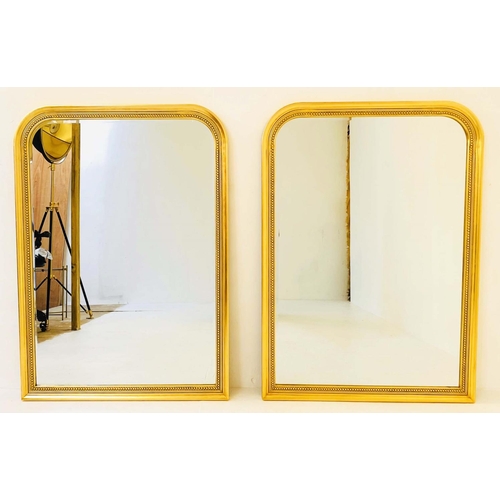 418 - LOUIS PHILIPPE STYLE WALL MIRRORS, a pair, 110cm high, 80cm wide, gilt frames with beaded edges. (2)