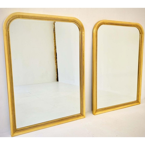 418 - LOUIS PHILIPPE STYLE WALL MIRRORS, a pair, 110cm high, 80cm wide, gilt frames with beaded edges. (2)