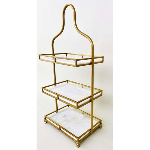 419 - ETAGERE, 1960's French style, 85cm high, 41cm wide, 25cm deep, three-tier form, marble and gilt meta... 