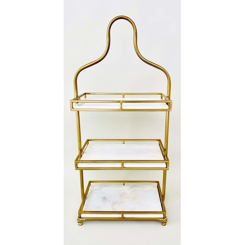 419 - ETAGERE, 1960's French style, 85cm high, 41cm wide, 25cm deep, three-tier form, marble and gilt meta... 