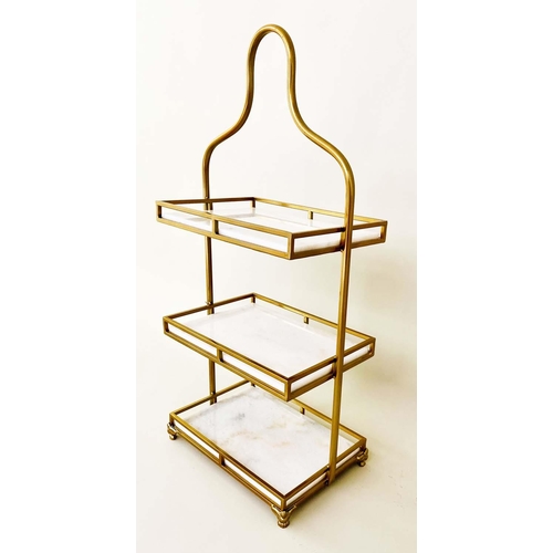 419 - ETAGERE, 1960's French style, 85cm high, 41cm wide, 25cm deep, three-tier form, marble and gilt meta... 