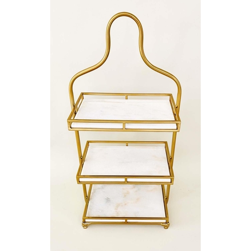 419 - ETAGERE, 1960's French style, 85cm high, 41cm wide, 25cm deep, three-tier form, marble and gilt meta... 