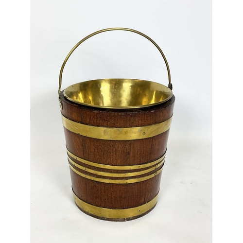 42 - PEAT BUCKET, Georgian brass bound mahogany with brass liner and swing handle, 34cm H x 30cm diam.