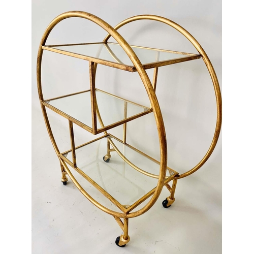 421 - COCKTAIL TROLLEY, 93cm H x 82cm W x 37cm D, Art Deco style, mirrored glass shelves, gilt metal frame... 