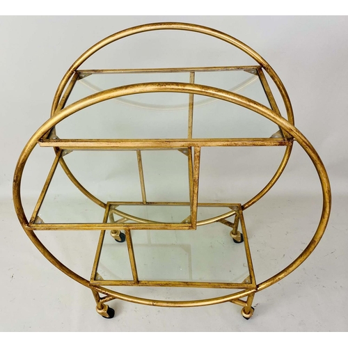 421 - COCKTAIL TROLLEY, 93cm H x 82cm W x 37cm D, Art Deco style, mirrored glass shelves, gilt metal frame... 