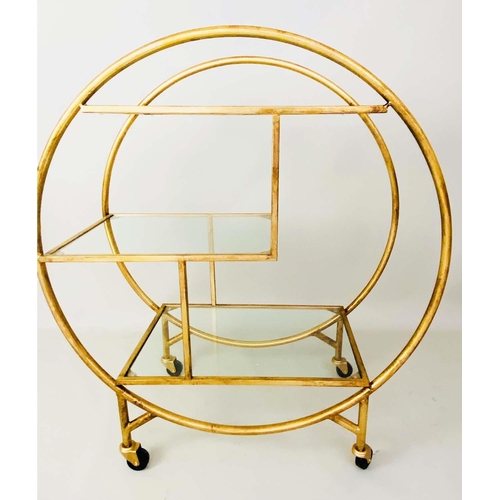 421 - COCKTAIL TROLLEY, 93cm H x 82cm W x 37cm D, Art Deco style, mirrored glass shelves, gilt metal frame... 