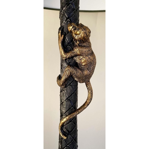 424 - TABLE LAMPS, a pair, 84cm high x 36cm diam, in the form of palm trees with climbing monkeys, with sh... 